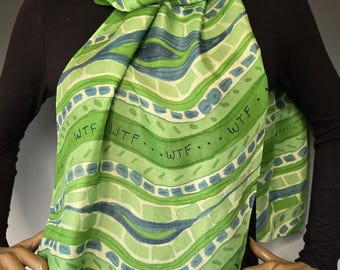 Handpainted WTF Silk Scarf 14x72 inches