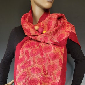 Reversible Red Orange Felted Wrap with Pin image 1