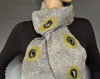 Reversible Holey Felt Scarf, Gray, Green and Black