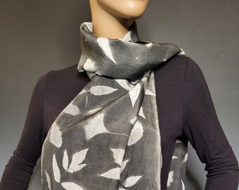 Black and White Silk Sunprinted Scarf 14x72 inches