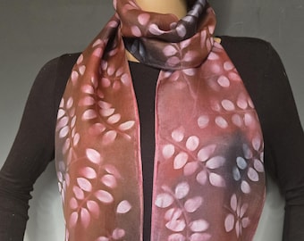 Silk Sunprinted Scarf Burgundy 8x72 inches