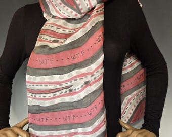 Handpainted WTF Silk Scarf 14x72 inches