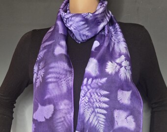 Silk Sunprinted Scarf Purple Ginkgos 8x72 inches