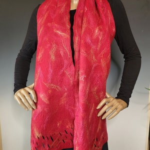 Reversible Red Orange Felted Wrap with Pin image 6