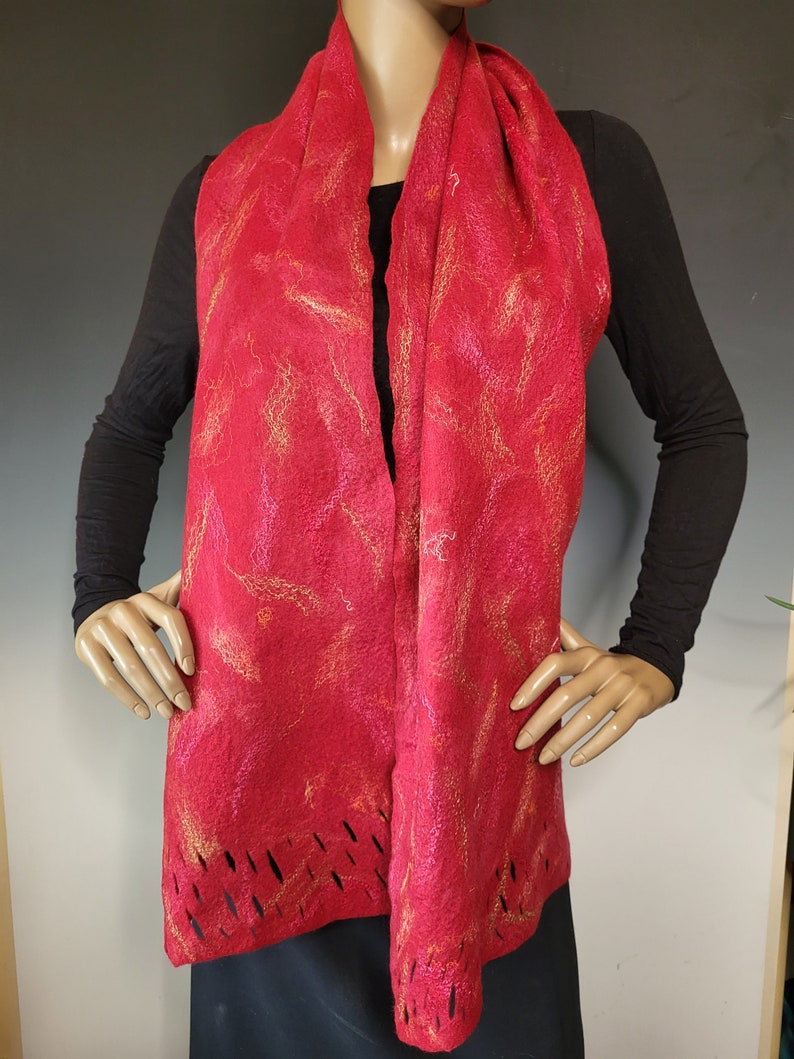 Reversible Red Orange Felted Wrap with Pin image 6