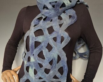 Hand-dyed Felted Free Form Lattice Scarf