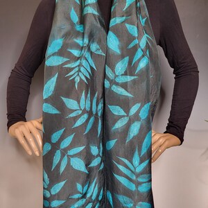 Black and Teal Silk Sunprinted Scarf 14x72 inches image 6