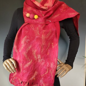 Reversible Red Orange Felted Wrap with Pin image 2