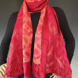 Reversible Red Orange Felted Wrap with Pin image 3