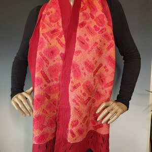 Reversible Red Orange Felted Wrap with Pin image 7