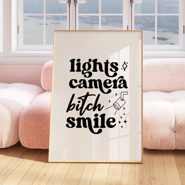Lights Camera Bitch Smile Wall Art | I Can Do It With a Broken Heart Digital Print | Swiftie Poster TTPD | Trendy Wall Art Dorm Room Decor
