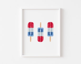 Red White and Blue Popsicle Art | Watercolor 4th of July Decor | Patriotic Decor | Fourth of July Printable Art | Cute Summer Wall Art
