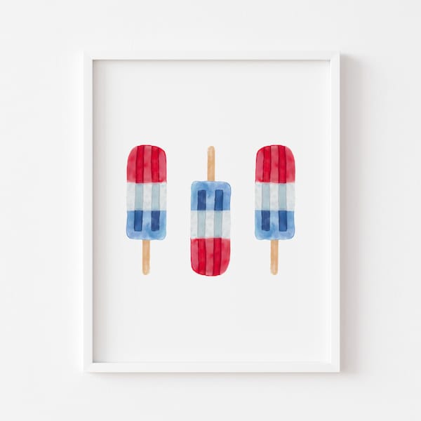 Red White and Blue Popsicle Art | Watercolor 4th of July Decor | Patriotic Decor | Fourth of July Printable Art | Cute Summer Wall Art