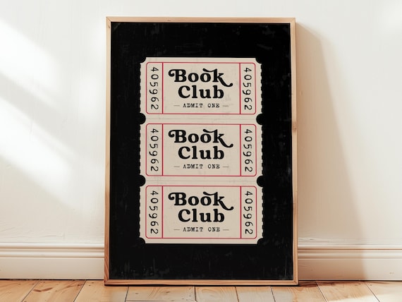Vintage Book Club Ticket Print | Trendy Bookish Print | Black Printable Wall Art | Readers Book Lover Gift | Library Decor Digital Download