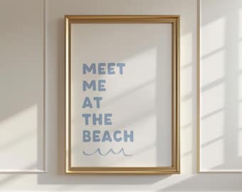 Meet Me at the Beach Wall Art | Cute Coastal Wall Art | Light Blue Summer Print for Beach House Decor | Coastal Decor Digital Download
