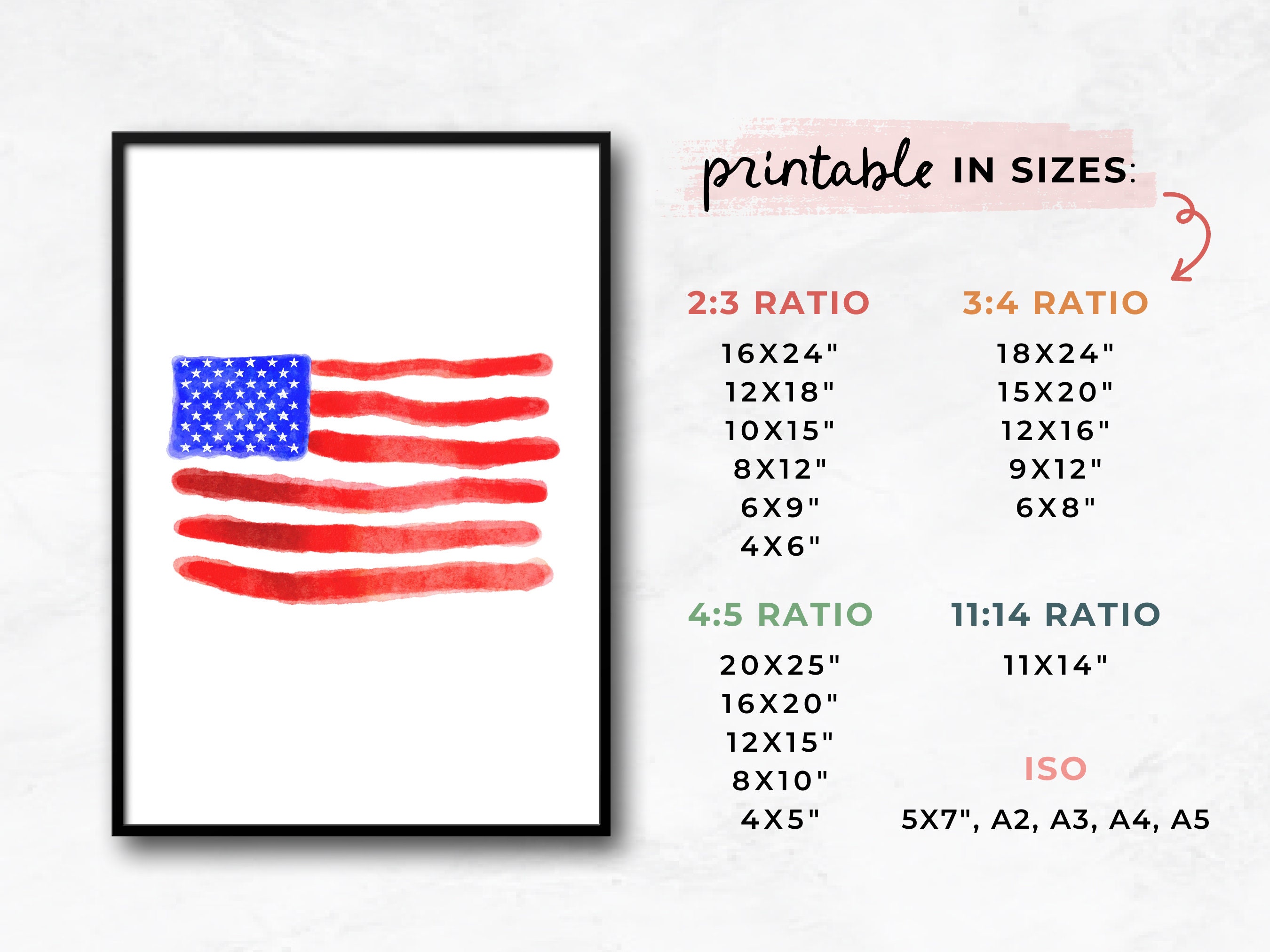 American Flag Wall Art | Watercolor Flag Print | 4th of July Decor ...