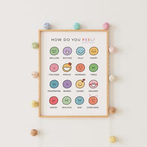 Impresión de gráfico de sentimientos / Póster educativo colorido sobre la regulación de las emociones, arte mural imprimible para niños, decoración de aula bohemia Montessori para educación en casa