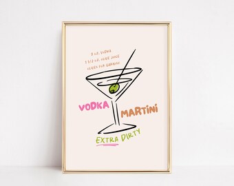 Dirty Martini Print | Modern Wall Art for Bar Cart Decor | Trendy Wall Art Digital Download | Retro Cocktail Poster | Colorful Bar Cart Art