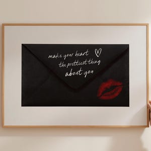Heart Prettiest Thing Self Love Wall Art | Fashion Envelope, Retro Aesthetic Room Decor, Girly Printable Black Wall Art, Affirmation Print