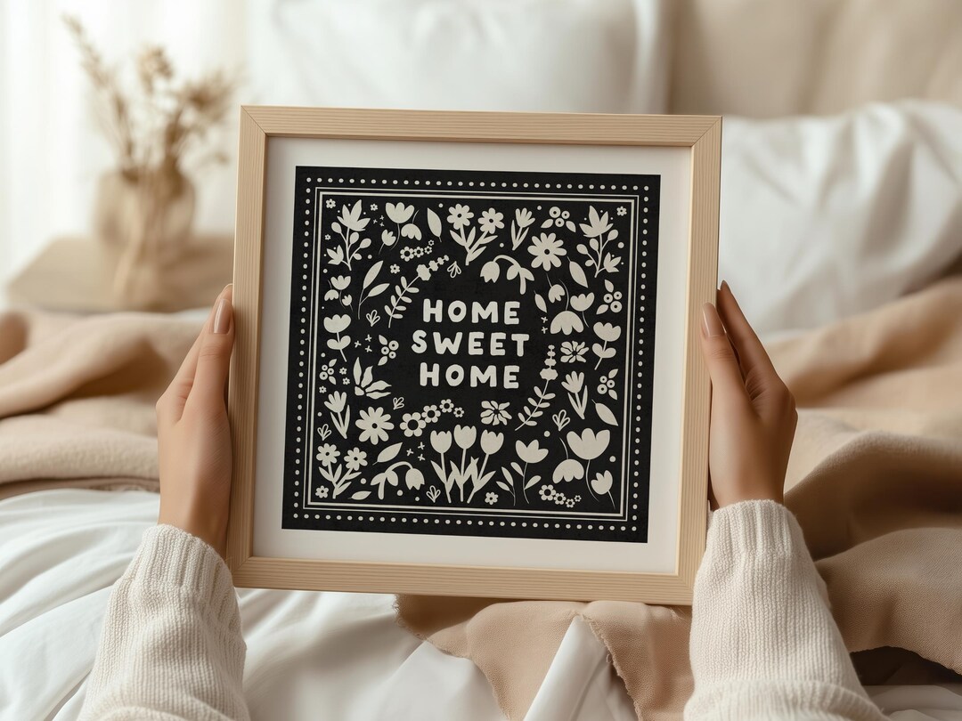 Home Sweet Home Print | Black Printable Square Wall Art, Vintage ...