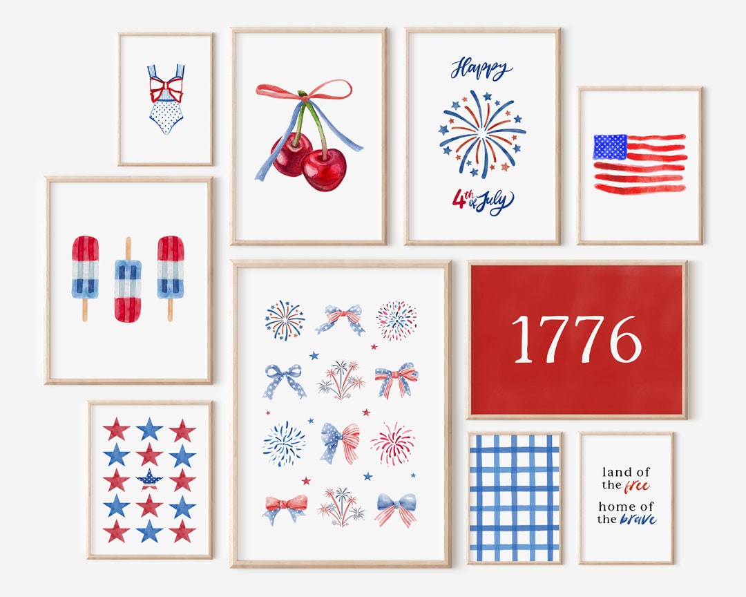 4th of July Gallery Wall Art | Watercolor 4th of July Decor Print Set ...