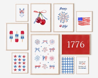 4th of July Gallery Wall Art | Watercolor 4th of July Decor Print Set of 12 | Fourth of July Printable Art Bundle | Patriotic Printable