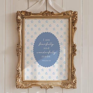 Fearfully and Wonderfully Made Christian Wall Art | Scripture Wall Art | Psalm 139 Bible Verse Print | Blue Nursery Art Digital Download
