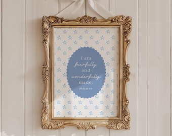 Fearfully and Wonderfully Made Christian Wall Art | Scripture Wall Art | Psalm 139 Bible Verse Print | Blue Nursery Art Digital Download