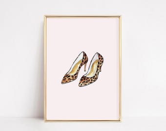 Leopard Print Shoe Wall Art | Trendy Wall Art | Shoe Lover Fashion Wall Art | High Heels Leopard Wall Art | Girly Wall Art Digital Download