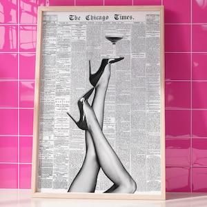 Trendy Retro Newspaper Print | Black and White Newspaper Espresso Martini Poster | Fashion Wall Art Girly Aesthetic Room Decor Bar Cart Art