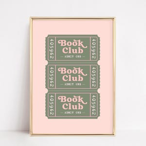 Book Club Ticket Print | Bookish Print | Sage Green and Pink Wall Art | Readers and Book Lover Gift | Trendy Book Wall Art Digital Download