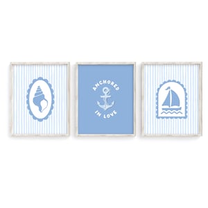Nautical Nursery Set of 3 Prints | Coastal Nursery Decor | Blue Sailboat Print | Kids Room Nautical Decor | Blue Nursery Digital Download