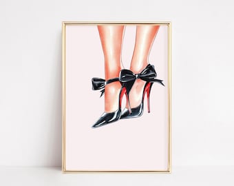 Akwarela Wysokie Obcasy Wydruk | Miłośnik Butów Luksusowa Moda Ścienna Sztuka | Louboutin Czarny Wysoki Obcas Ścienna Sztuka | Elegancka Dziewczęca Ścienna Sztuka Cyfrowe Pobieranie