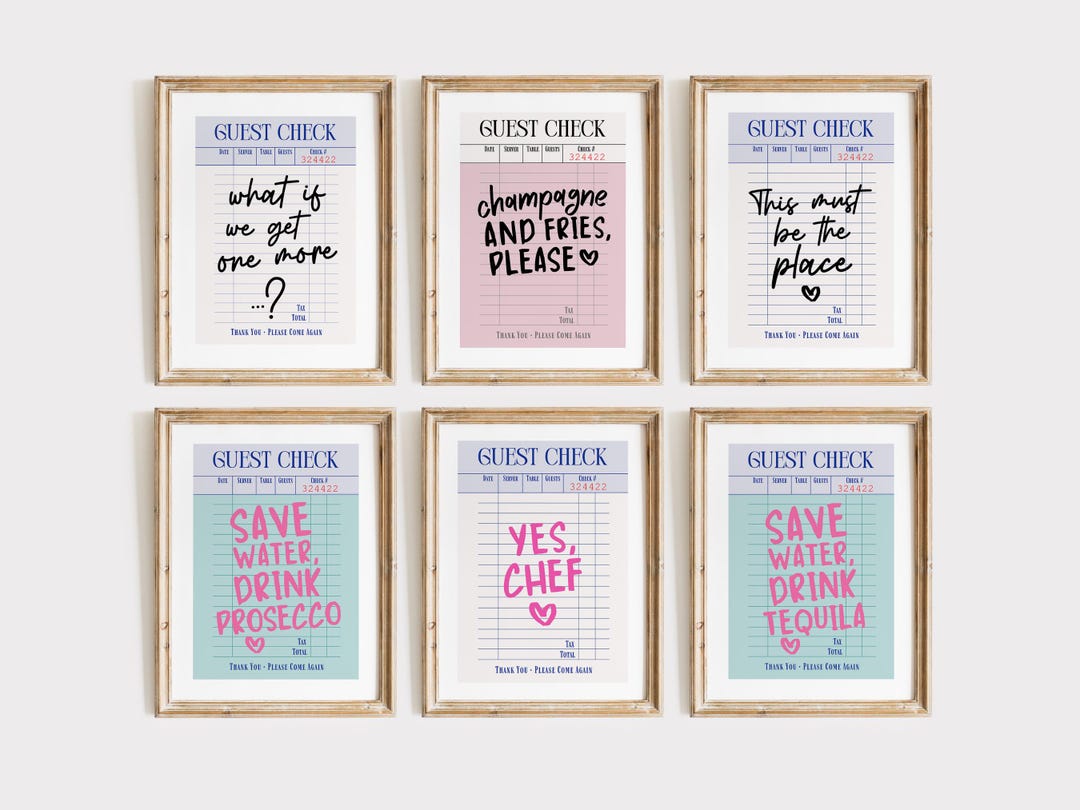 Retro Guest Check Print Set: Trendy Bar Cart Art (digital Download) - Etsy