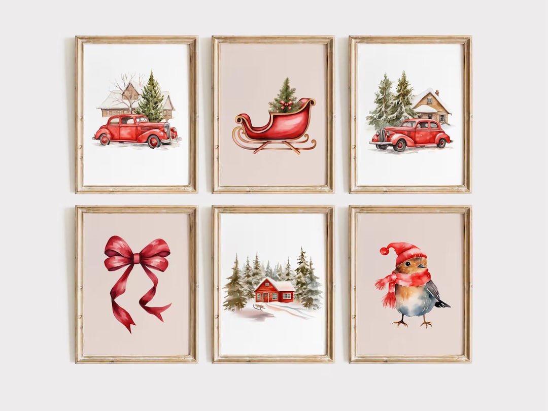 Vintage Christmas Wall Art Print Set of 6 | Holiday Decor Digital ...