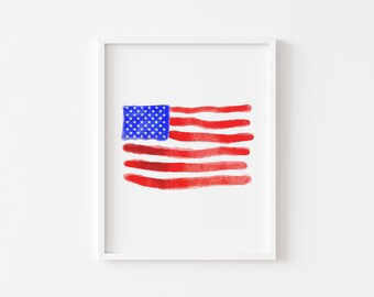 アメリカ国旗のウォールアート | 水彩画の国旗プリント | 独立記念日のデコレーション | 愛国的なデコレーション | 独立記念日の印刷可能なアート | 愛国的な印刷物