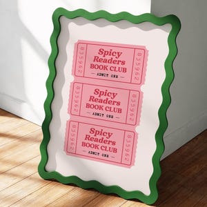 Spicy Readers Book Club Ticket Print | Smut Romance Book Lover Gift | Trendy Bookish Poster | Pink Printable Wall Art BookTok Library Decor