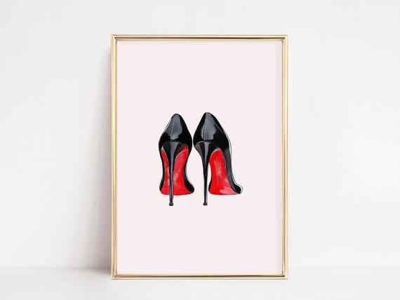Watercolor High Heels Print | Shoe Lover Luxury Designer Fashion Wall Art | Black Stiletto Red Sole Art | Girly Wall Art Digital Download