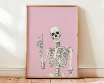 Szkielet w kształcie znaku pokoju: różowa dekoracja na Halloween (do pobrania w wersji cyfrowej)