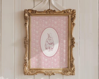 Vintage Bunny Nursery Print | Pink Bunny Wall Decor | Cottagecore Nursery Decor | Baby Bunny Print | Coquette Rabbit Art Digital Download
