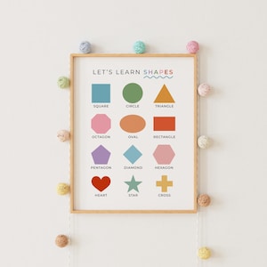 Impresión de gráfico de formas geométricas / Póster educativo infantil imprimible, arte de pared, decoración de aula bohemia Montessori para educación en casa, imprimibles para profesores
