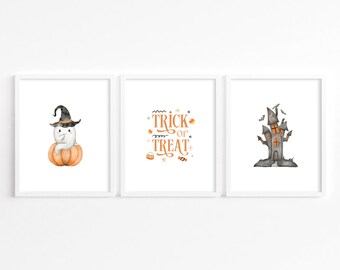 Cute Halloween Print Set of 3 | Kids Halloween Wall Art | Halloween Nursery Prints | Watercolor Halloween Prints | Gender Neutral Halloween