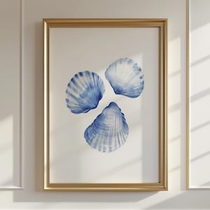 Blue Seashell Wall Art | Coastal Wall Art | Summer Print Beach Decor | Coastal Decor Digital Download | Light Blue Wall Art Watercolor Print