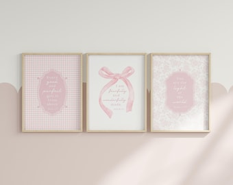 Scripture Nursery Wall Art Set of 3 Prints | Christian Wall Art Pink Nursery Decor | Bible Nursery Prints | Coquette Art Digital Download