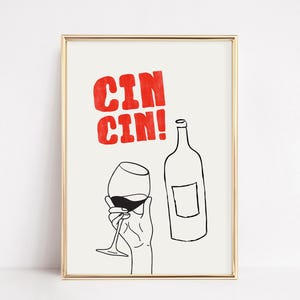 Cin Cin Cheers Print | Mid Century Modern Bar Cart Decor | Wine Wall Art Minimalist Alcohol Poster | Wine Lover Gift Bar Cart Art Printable