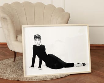 Art mural Audrey Hepburn | Affiche de mode | Imprimé rétro noir et blanc | impression de mode vintage | Vieux Hollywood Art déco en téléchargement numérique