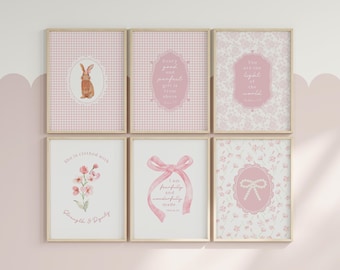 Christian Wall Art Pink Nursery Decor | Scripture Wall Art for Girls Room Decor | Bible Nursery Gallery Wall | Coquette Art Digital Download