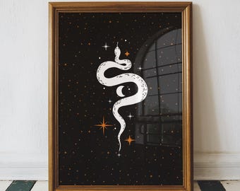 Mystic Snake Print: Witchy Celestial Halloween Decor (Digital Art)