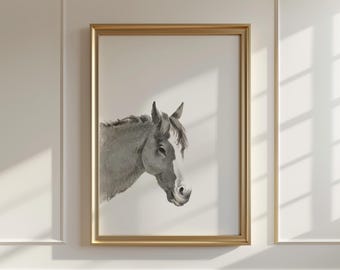 Vintage Horse Art | Black and White Horse Portrait | Western Art Printable | Rustic Farmhouse Decor | Equestrian Wall Art Digital Download