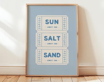 Impresión de boleto de playa / Decoración de vaquera costera encantadora / Póster de verano azul claro / Arte de pared imprimible de nieta costera retro (descarga digital)